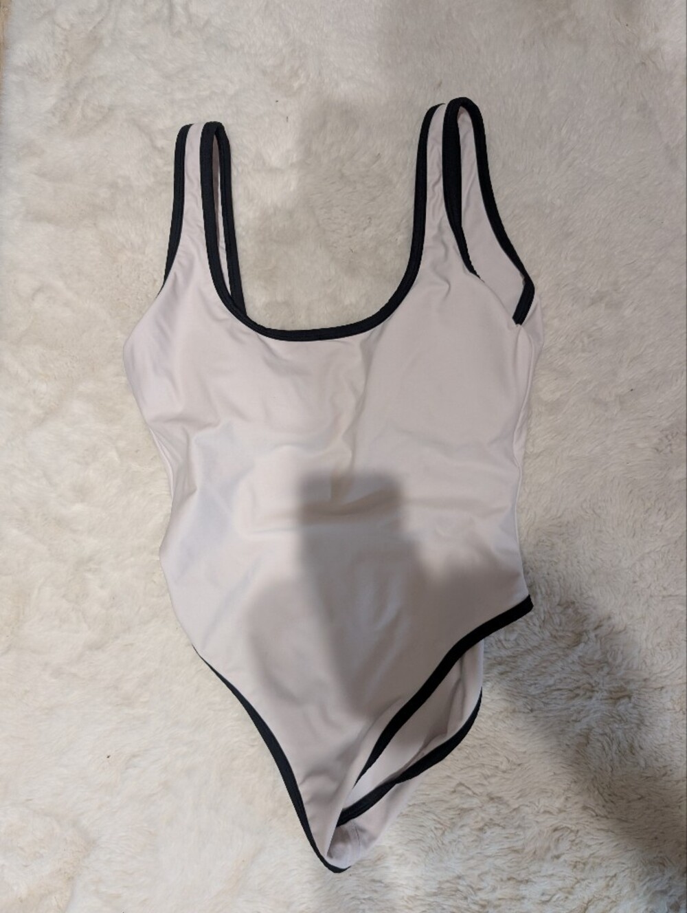 White One-Piece Swimsuit with Black Trim